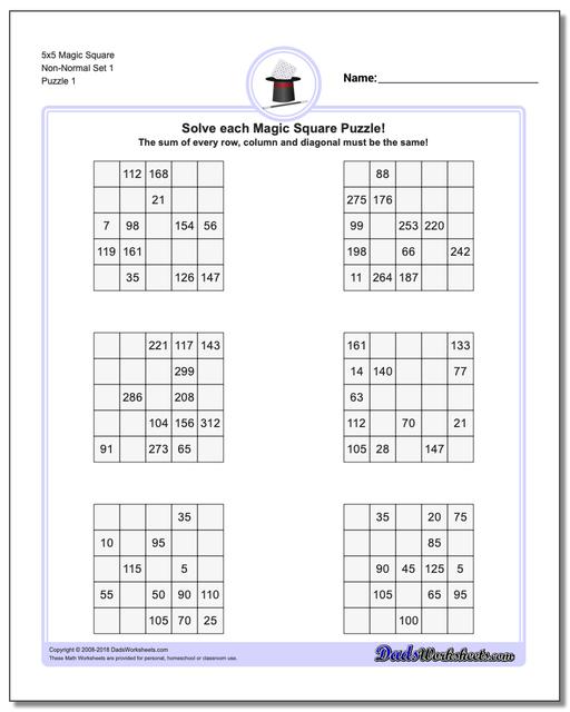 Magic Square Puzzle 5x5 Non-Normal Set 1