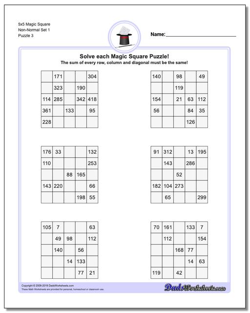 5x5 Magic Square Non-Normal Set 1 Worksheet