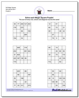 5x5 Magic Square Non-Normal Set 1 Worksheet