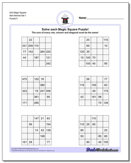 5x5 Magic Square Non-Normal Set 1 Worksheet