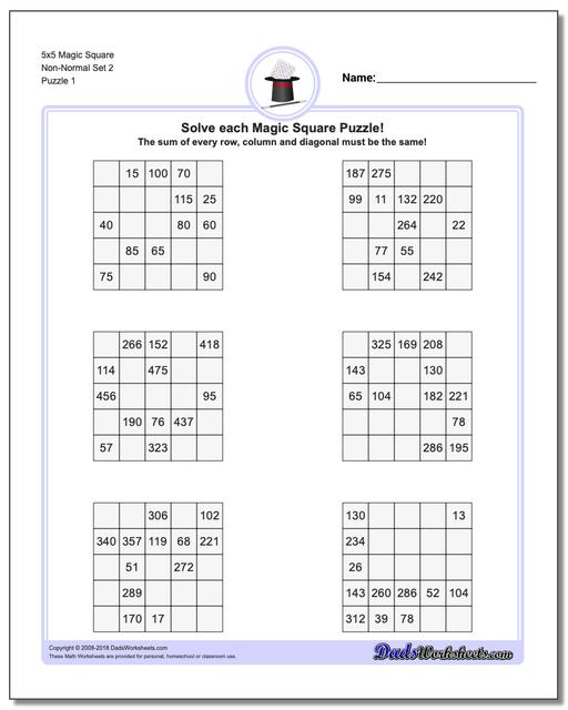 Magic Square Puzzle 5x5 Non-Normal Set 2