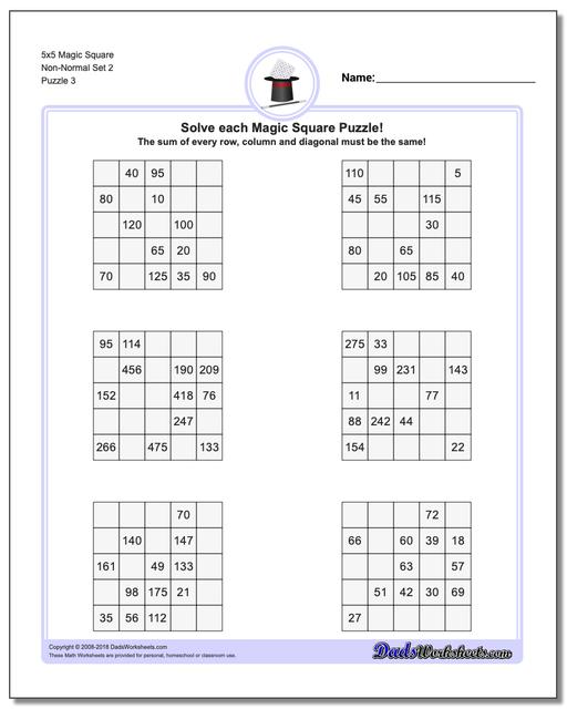 5x5 Magic Square Non-Normal Set 2 Worksheet