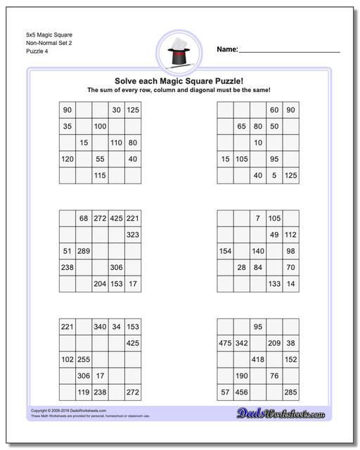 5x5 Magic Square Non-Normal Set 2 Worksheet