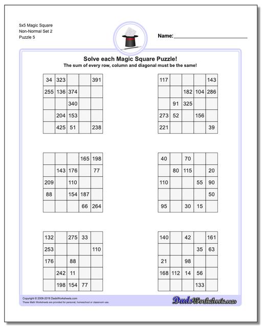 5x5 Magic Square Non-Normal Set 2 Worksheet