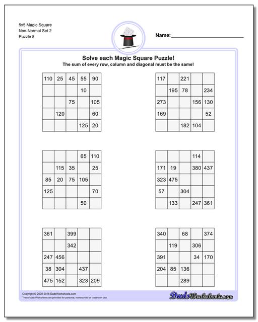 5x5 Magic Square Non-Normal Set 2 Worksheet