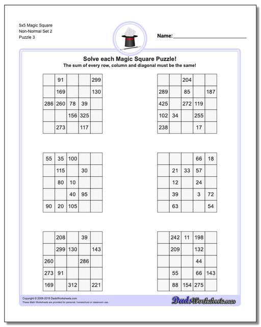 5x5 Magic Square Non-Normal Set 2 Worksheet