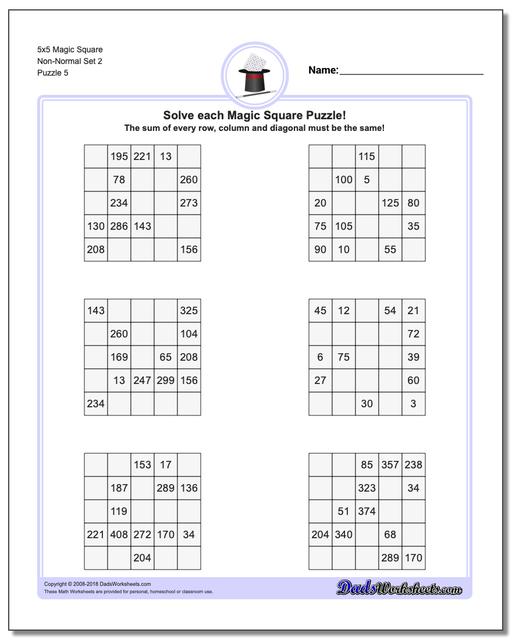 5x5 Magic Square Non-Normal Set 2 Worksheet