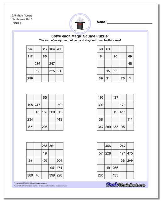 5x5 Magic Square Non-Normal Set 2 Worksheet