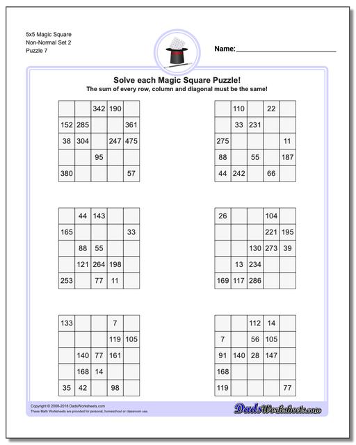 5x5 Magic Square Non-Normal Set 2 Worksheet