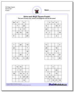 Magic Square 5x5 Worksheet