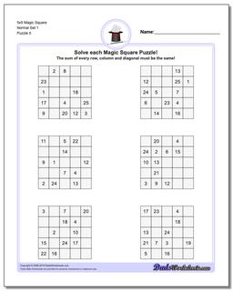 5x5 Magic Square Normal Set 1 Worksheet