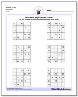 5x5 Magic Square Normal Set 1 Worksheet