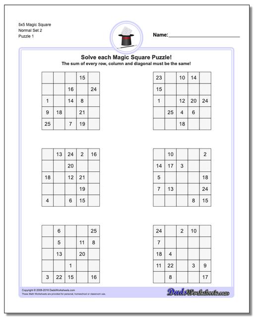 Magic Square Puzzle 5x5 Normal Set 2