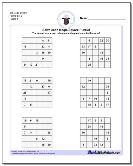 5x5 Magic Square Normal Set 2 Worksheet