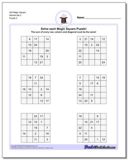 5x5 Magic Square Normal Set 2 Worksheet