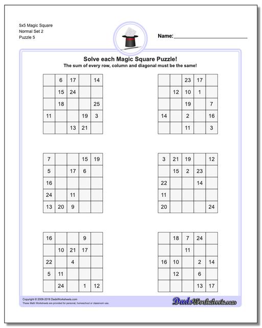 5x5 Magic Square Normal Set 2 Worksheet