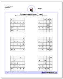 5x5 Magic Square Normal Set 2 Worksheet