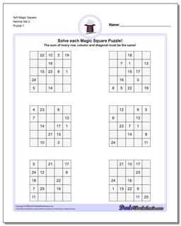 5x5 Magic Square Normal Set 2 Worksheet