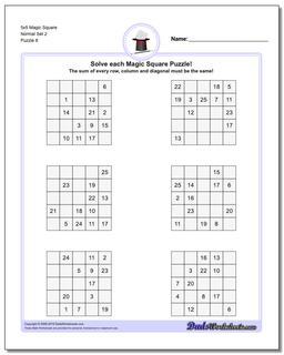 5x5 Magic Square Normal Set 2 Worksheet