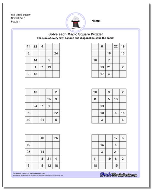 Magic Square Puzzle 5x5 Normal Set 3