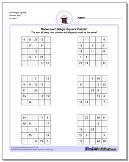5x5 Magic Square Normal Set 3 Worksheet