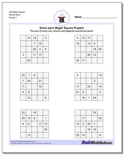 5x5 Magic Square Normal Set 3 Worksheet