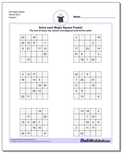5x5 Magic Square Normal Set 3 Worksheet