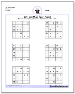 5x5 Magic Square Normal Set 3 Worksheet