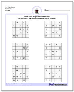 5x5 Magic Square Normal Set 3 Worksheet