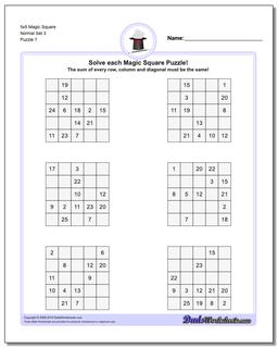 5x5 Magic Square Normal Set 3 Worksheet
