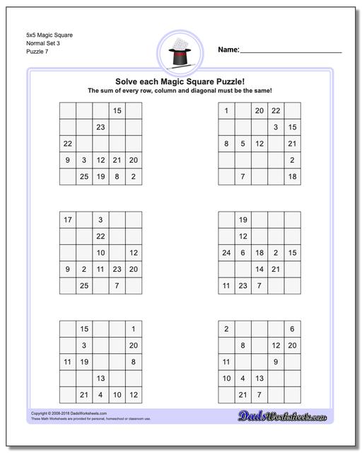 5x5 Magic Square Normal Set 3 Worksheet