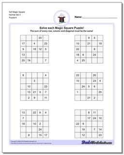 5x5 Magic Square Normal Set 3 Worksheet