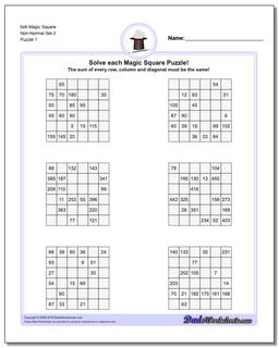 Magic Square Puzzle 6x6 Non-Normal Set 2