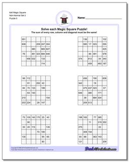 6x6 Magic Square Non-Normal Set 2 Worksheet