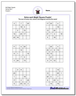 6x6 Magic Square Normal Set 1 Worksheet