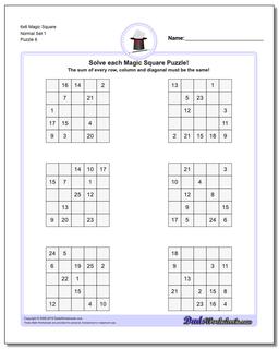 6x6 Magic Square Normal Set 1 Worksheet