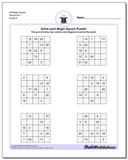 6x6 Magic Square Normal Set 1 Worksheet