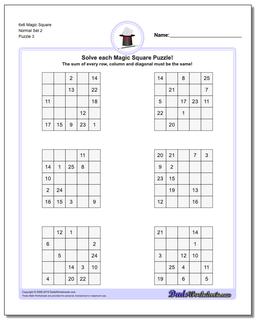 6x6 Magic Square Normal Set 2 Worksheet