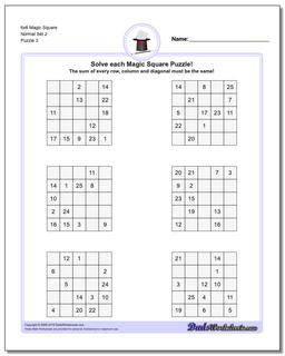 6x6 Magic Square Normal Set 2 Worksheet