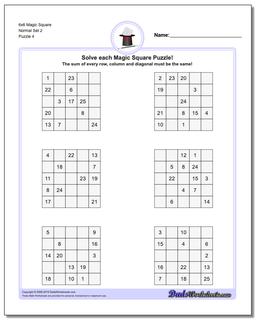 6x6 Magic Square Normal Set 2 Worksheet