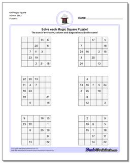 6x6 Magic Square Normal Set 2 Worksheet