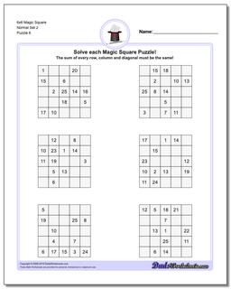 6x6 Magic Square Normal Set 2 Worksheet
