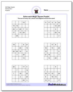 6x6 Magic Square Normal Set 2 Worksheet