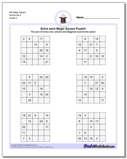 6x6 Magic Square Normal Set 3 Worksheet