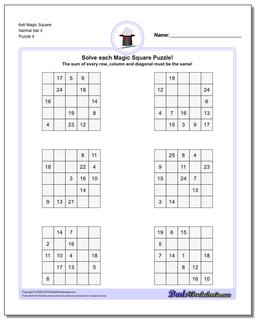 6x6 Magic Square Normal Set 3 Worksheet