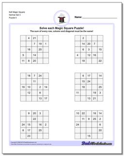 6x6 Magic Square Normal Set 3 Worksheet