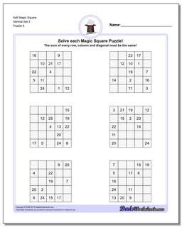 6x6 Magic Square Normal Set 3 Worksheet