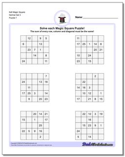 6x6 Magic Square Normal Set 3 Worksheet