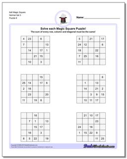 6x6 Magic Square Normal Set 3 Worksheet