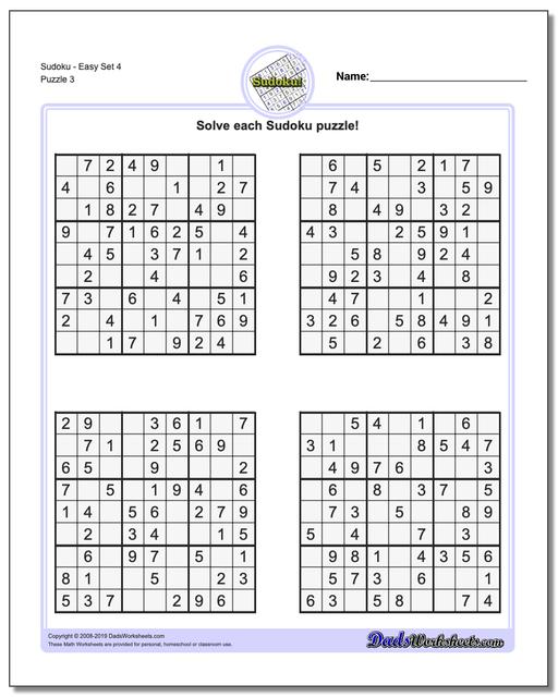 math worksheets sudoku sudoku sudoku easy set 4